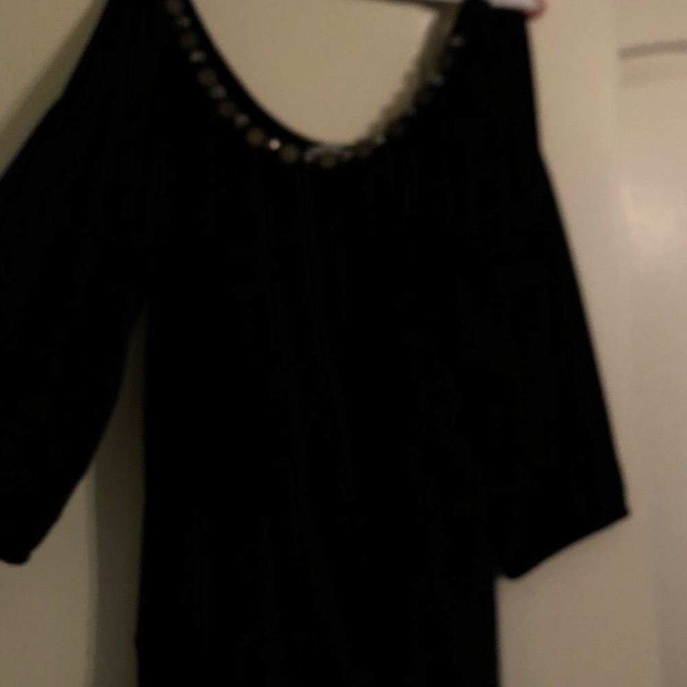 Cold shoulder top with embellishments in bronze